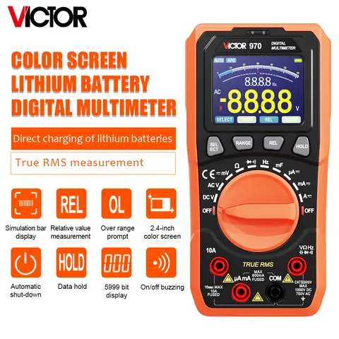 Victor 970 DIgital Multimeter 6000 Counts 2000mAh Lithium Battery Type-C Interface Anto Range TFT Color Screen