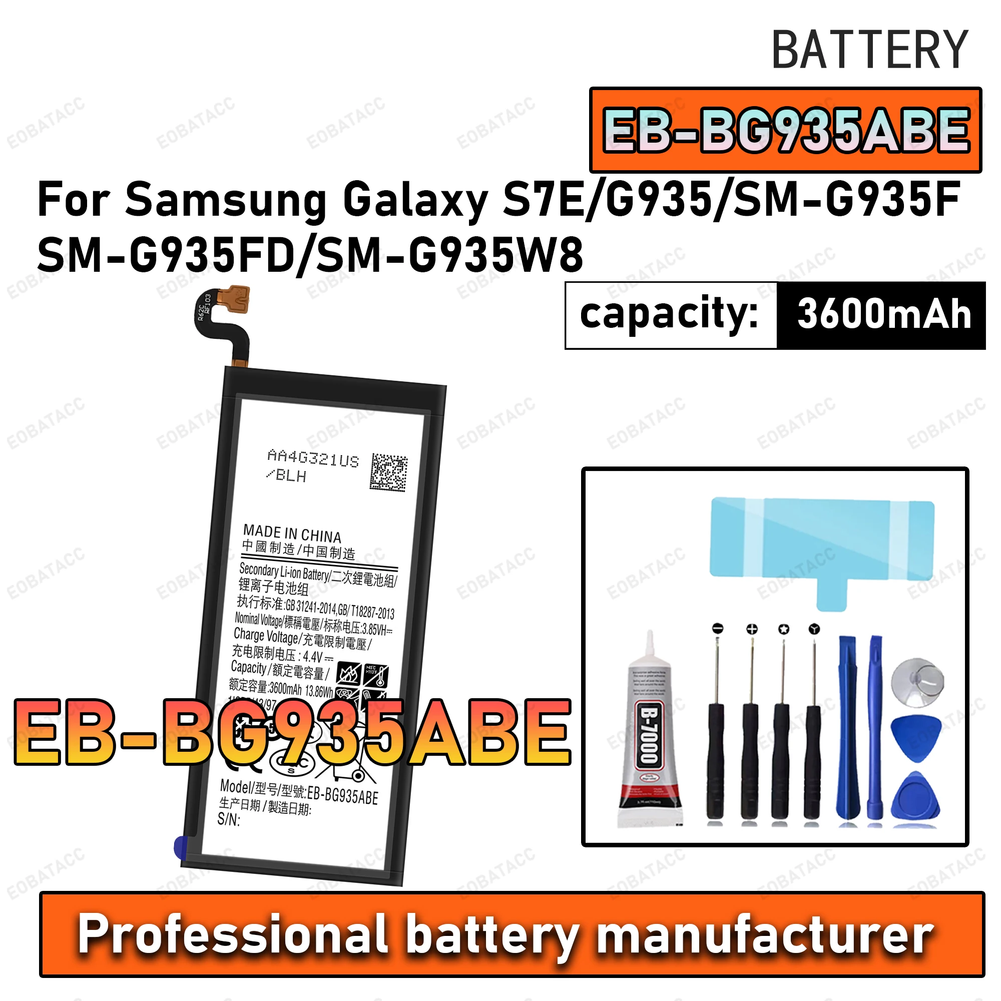 

100% New Zero Cycle EB-BG935ABE Battery For Samsung Galaxy S7E/G935/SM-935F/SM-G935FD Phone Replacement Bateria +Free Tools