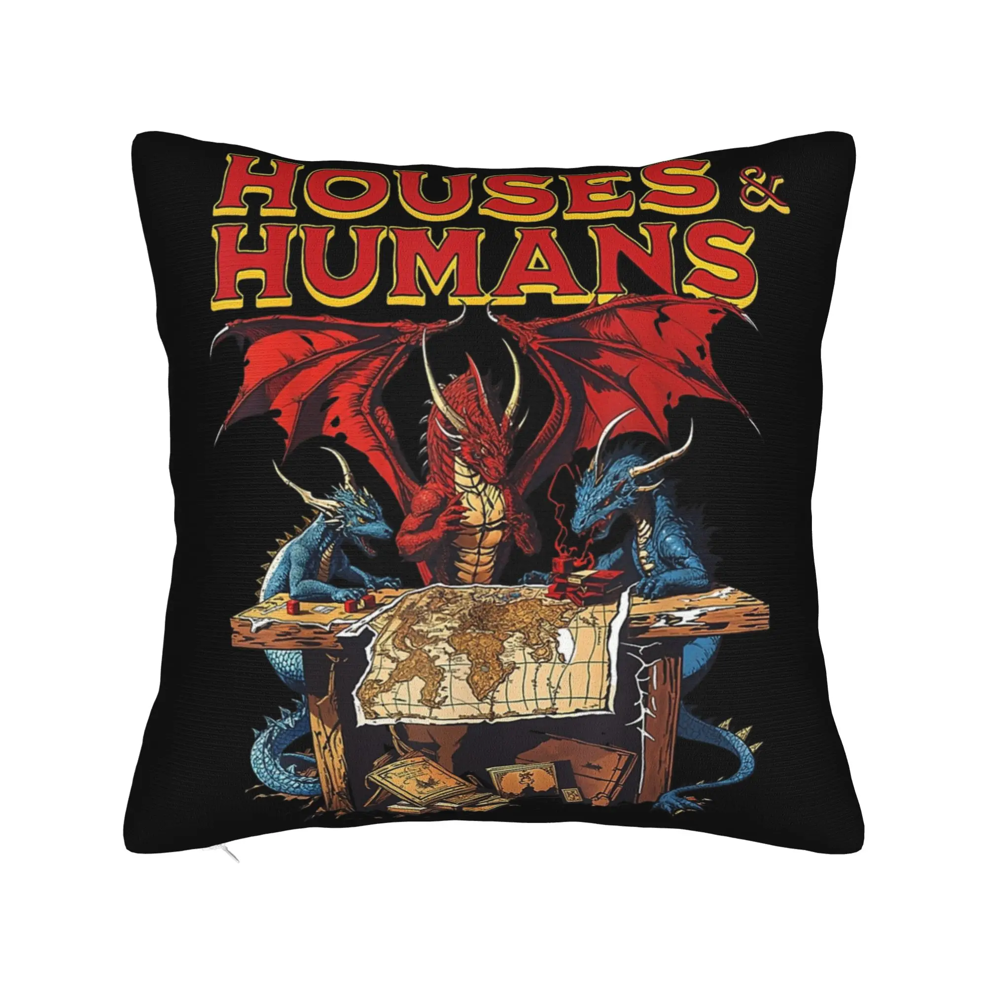 Houses and Humans Retro 90s Pillowcase Soft Cushion Cover Gift Dungeon Dragon DnD Pillow Case Cover Home Drop Shipping 45*45cm