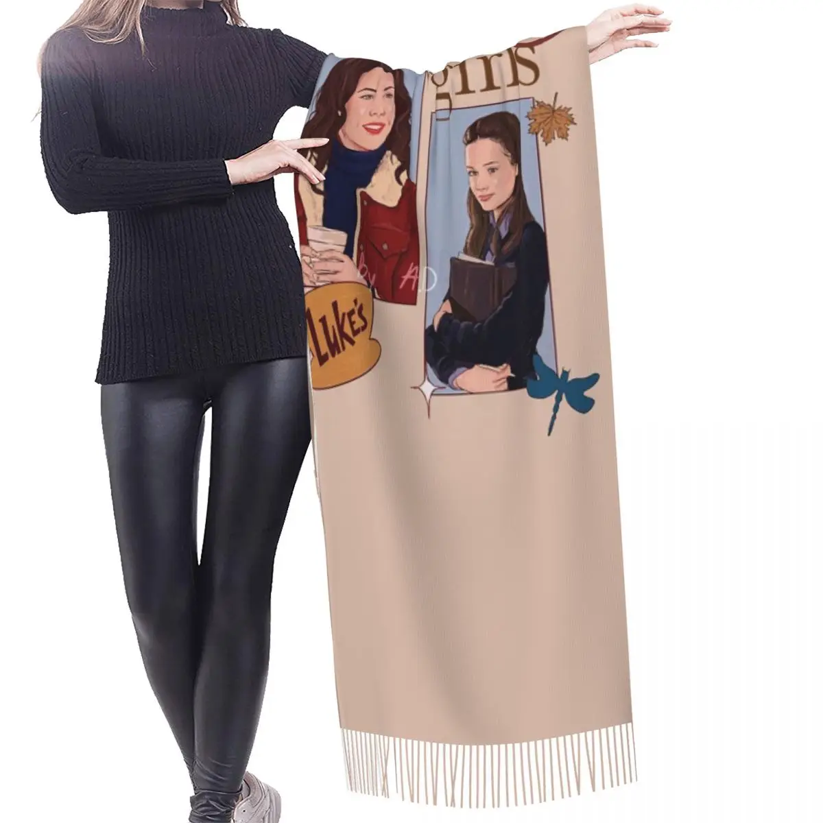 Gilmore الفتيات الكتابة على الجدران وشاح شرابة الأوشحة النساء شالات دافئة لينة ويلتف طويل الخريف الشتاء شال التفاف #2