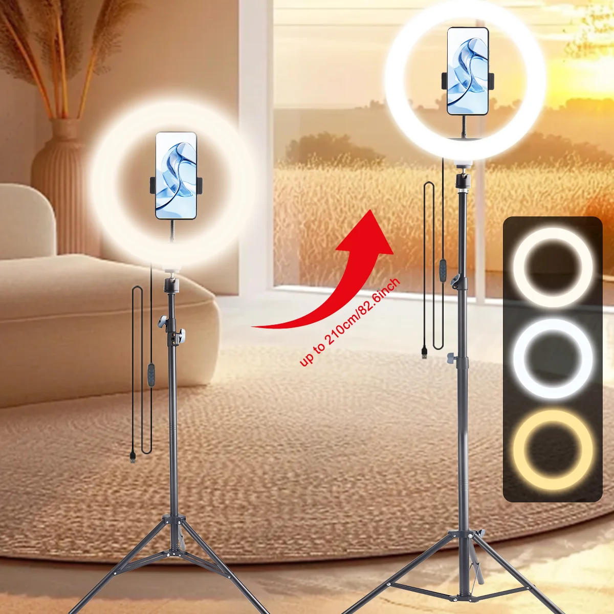 

12 inch Ring Light with 180cm Tripod for Live Streaming & Photography, 3 Lighting Modes & 10 Brightness Levels,Height Adjustable