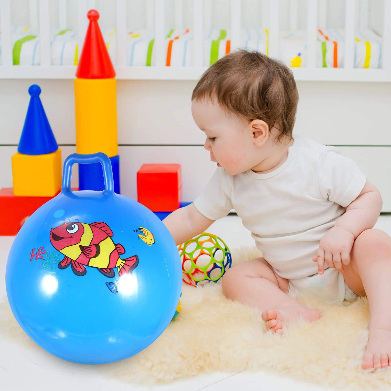 

Игрушка для упражнений для детей с шариком бункера-25 см, упругий Балансирующий мяч с ручкой (случайный цвет)