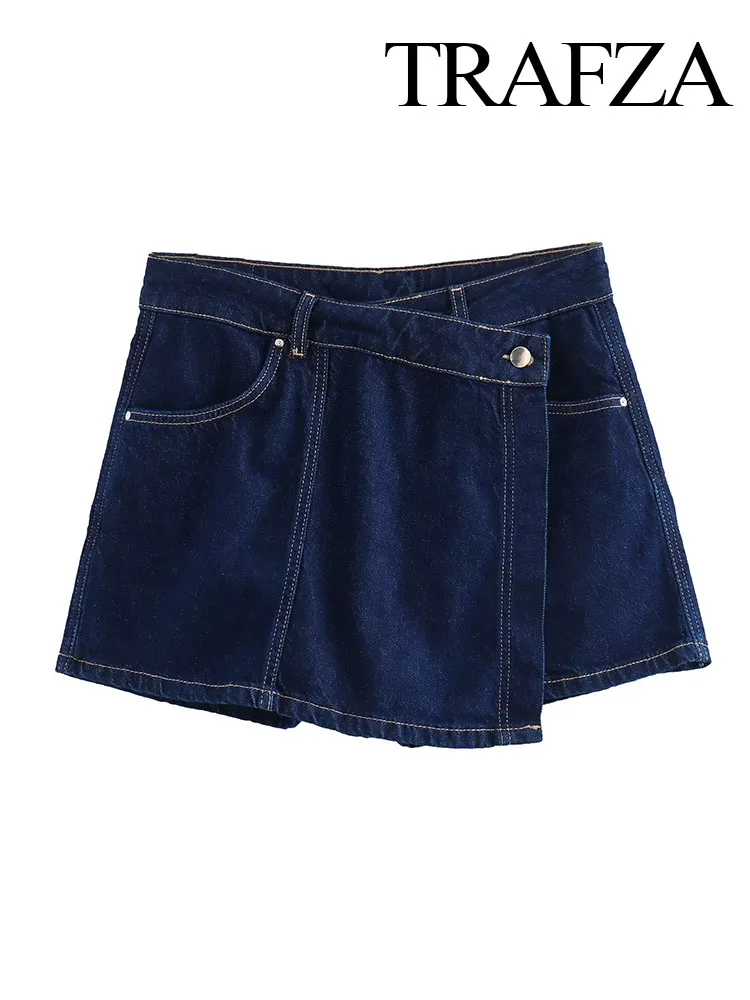 

Шорты женские джинсовые Асимметричные голубые на пуговицах со средней посадкой и карманами