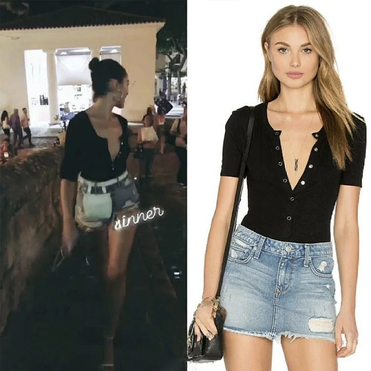 

Summer 2023 Women's V-Ne Pure Cotton Slim Fit Elastic Simple Personali Button Rer ort Sve T-irt Faionable Ins...