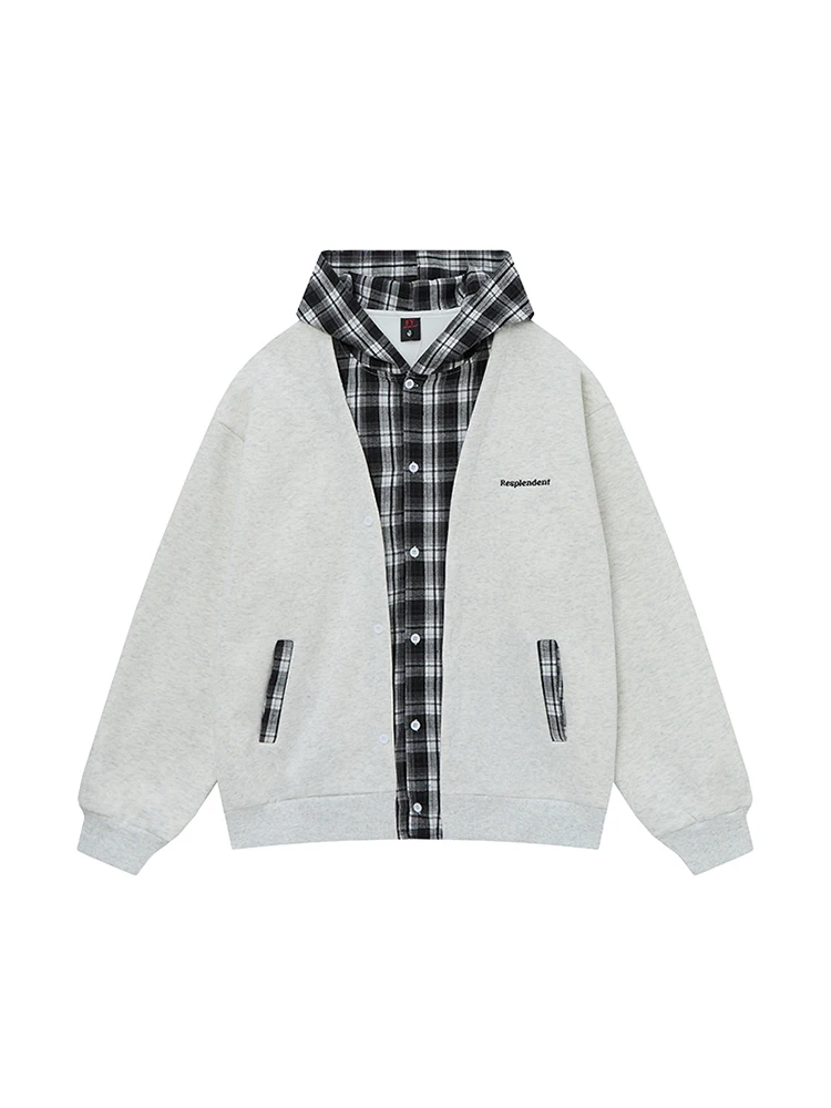 American Fashion Trend Plaid Patchwork Fleece Hooded Sweatshirt Jacket Unisex Autumn Winter Loose Casual Top