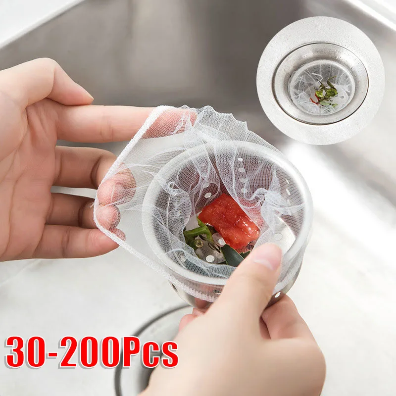 30/100/200pcs Disposable Kitchen Sink Filter Mesh Sink Strainer Drain Hole Anti-blocking Garbage Bag Cleaning Strainers Net