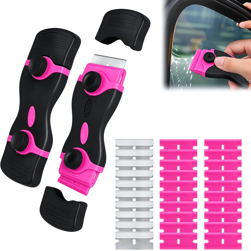 Plastic & Metal Razor Blade Scraper Window Glass Cleaner Vinyl Film Adhesive Remover Oven Cooktop Scraper Tool for Car Home