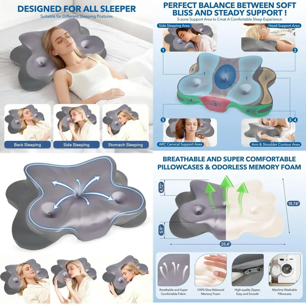 

Эргономичная подушка из пены с эффектом памяти с чехлом из ледяного шелка для облегчения боли в шее, идеально подходит для тех, кто спит на боку и на спине.