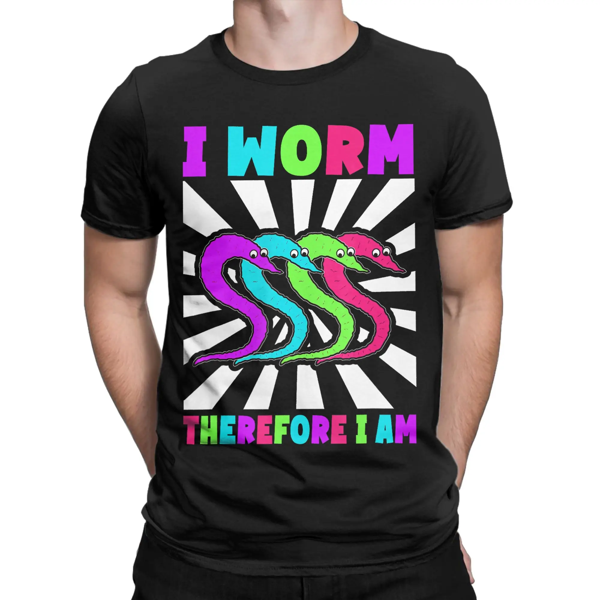 Silly Surreal Meme‑Style Worm  Classic Worm on a string Novelty Graphic 100% Cotton T-Shirt Tees Tops For Men