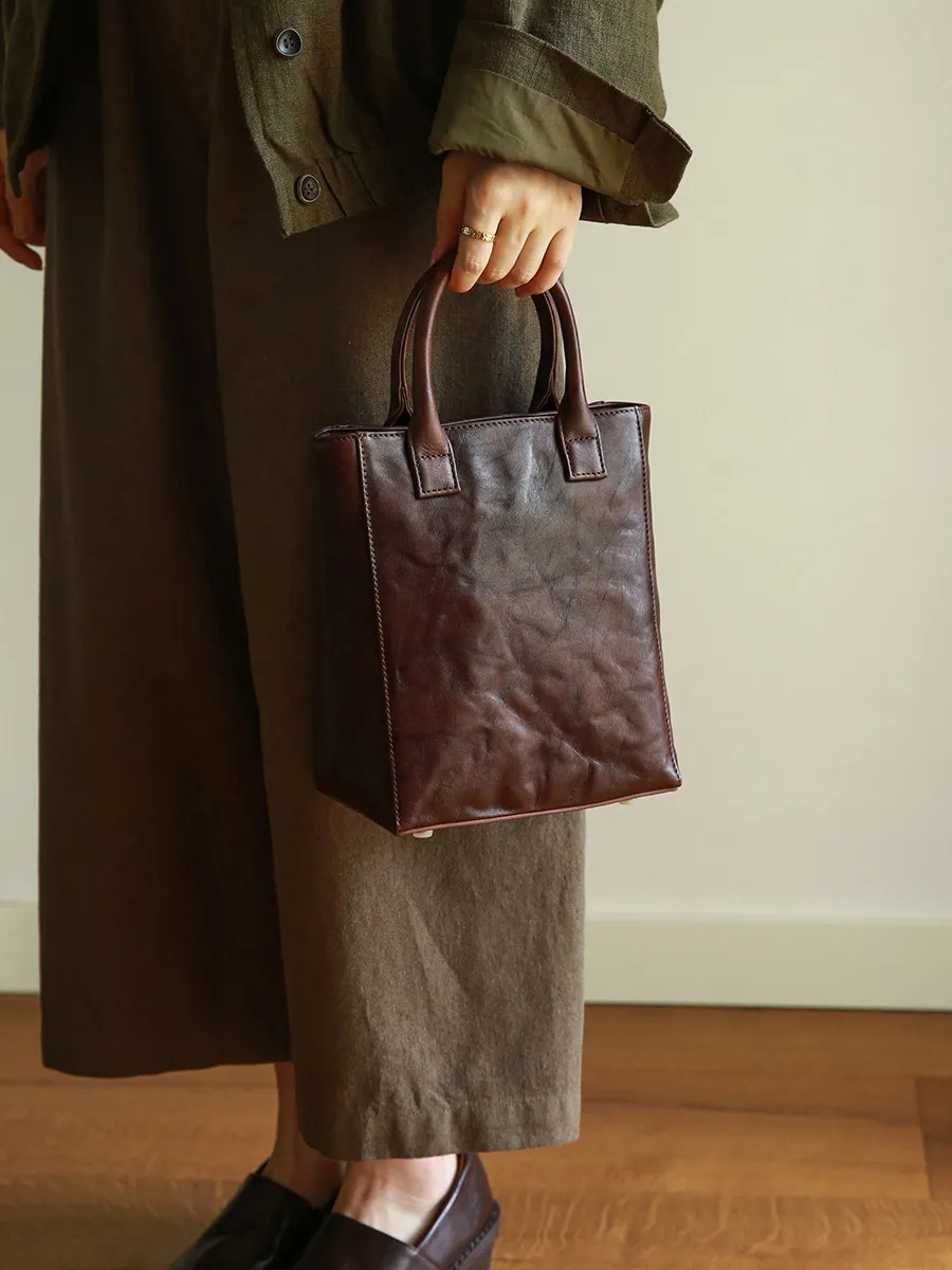 PNDME simple vintage high quality genuine leather women's handbag weekend party luxury handmade cow leather female shoulder bag
