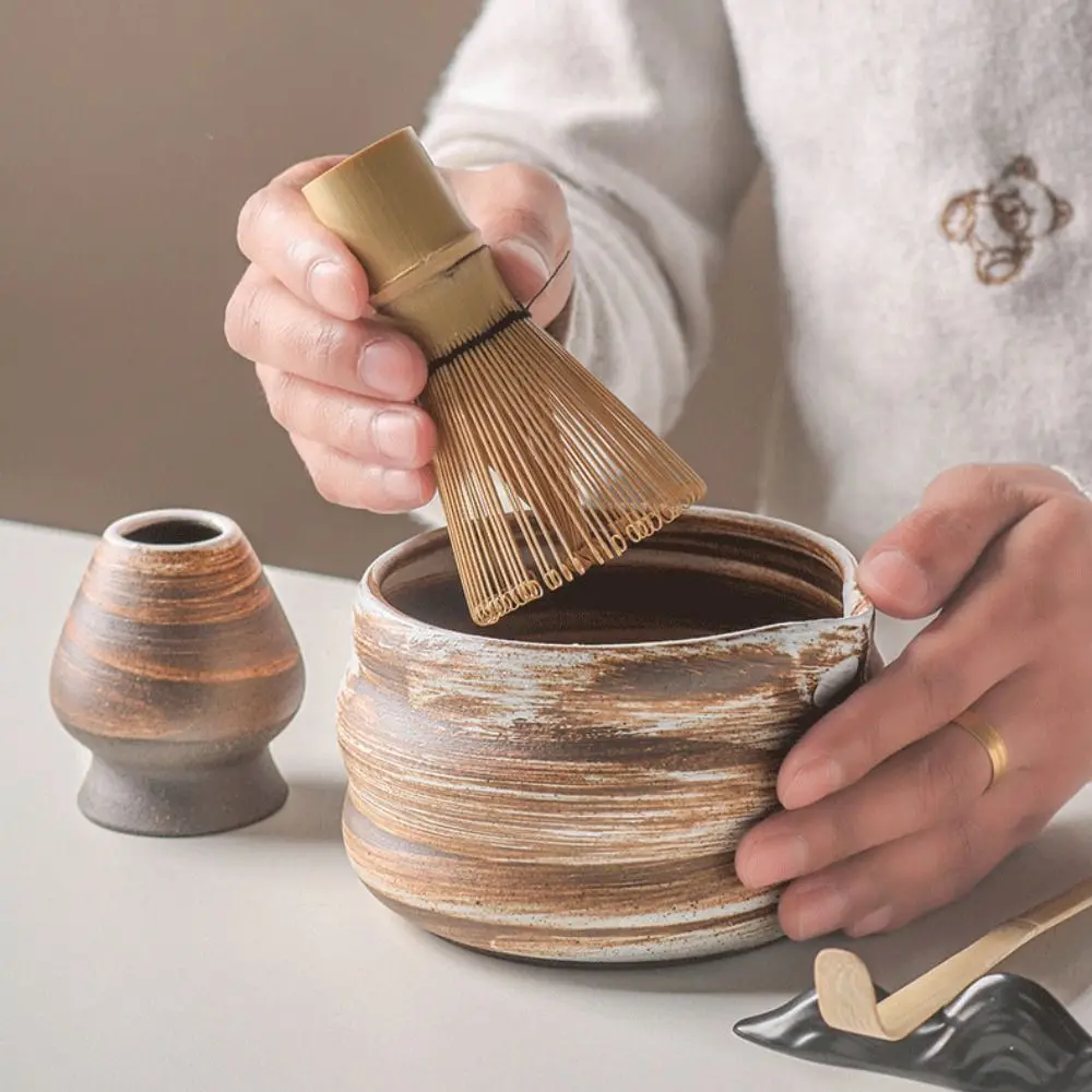 

New Ceramic Matcha Bowl with Pouring Spout Textured Matcha Making Kit Reusable Japanese Tea Set Tea Lovers