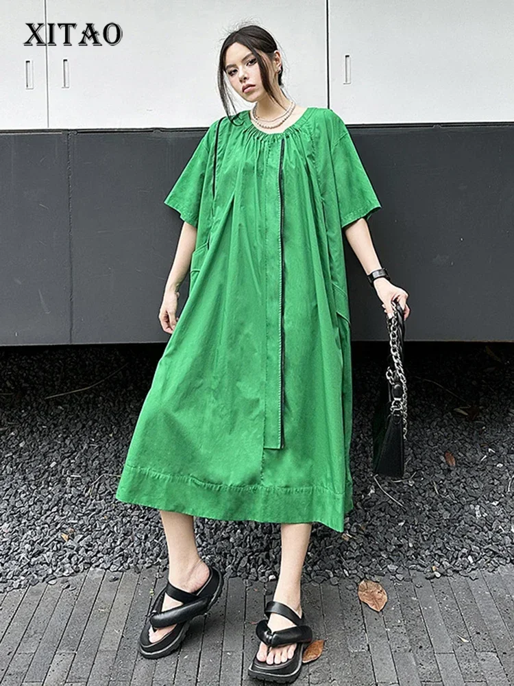 

Простота повседневное платье XITAO, модное индивидуальное платье-пуловер на молнии с круглым вырезом и воротником, новое летнее платье 2025 года ZY8683