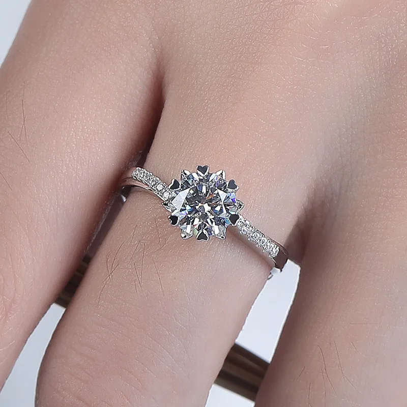 S925 Silver D Color Moissanite Ring Women's Single Row Micro-Inlaid Snowflake Opening