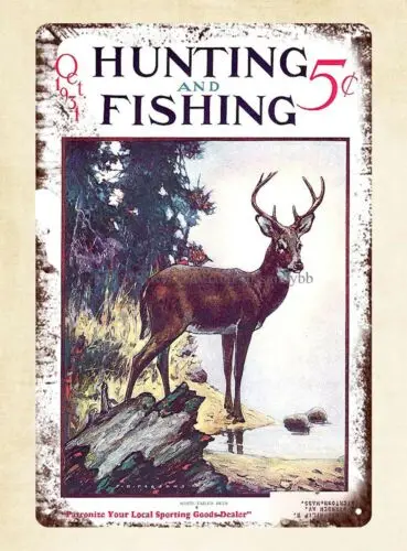 Hunting and Fishing 1931 white-tailed deer metal tin sign reasonable home decor sign