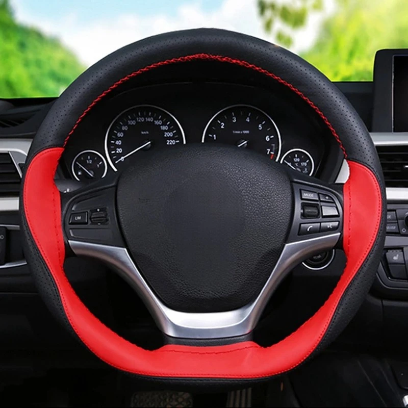 Anti-slip Fiber Leather DIY 38cm Car Steering Wheel Cover Case With Needles And Thread Automobile Interior Accessory Universal