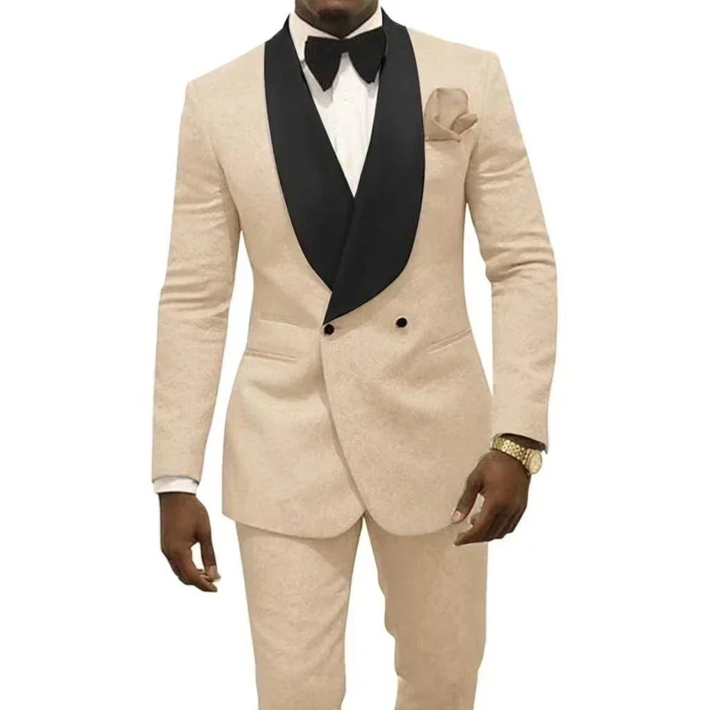 

Men's Jacquard Tuxedo Suit Two-Piece Blazer Pant Set Shawl Lapel for Business Wedding Party