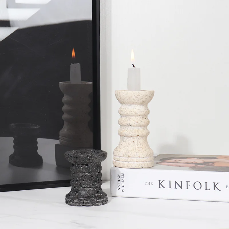 European light luxury natural marble round candlestick hotel dining table romantic candlelight dinner ornament