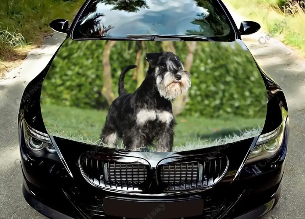 Miniature Schnauzer Dog Car Hood Wrap Color Vinyl Sticker Decal Truck Graphic Bonnet Custom Car Decoration Stickers