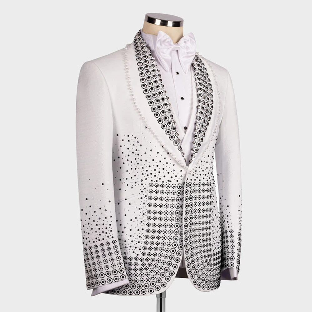 Exquisite Beading Crystals Stones Men Suit Attire For Wedding Shawl Lapel Jacket Pants 3 Pieces Groom Tuxedos trajes para hombre