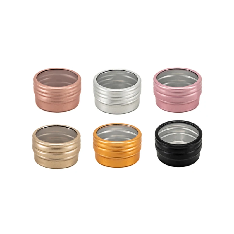 

50pcs 10g Silver Aluminum Lip Balm Jar Container With Window Cap Sample Display Metal Bottle Solid Perfume Tin Makeup Powder Can