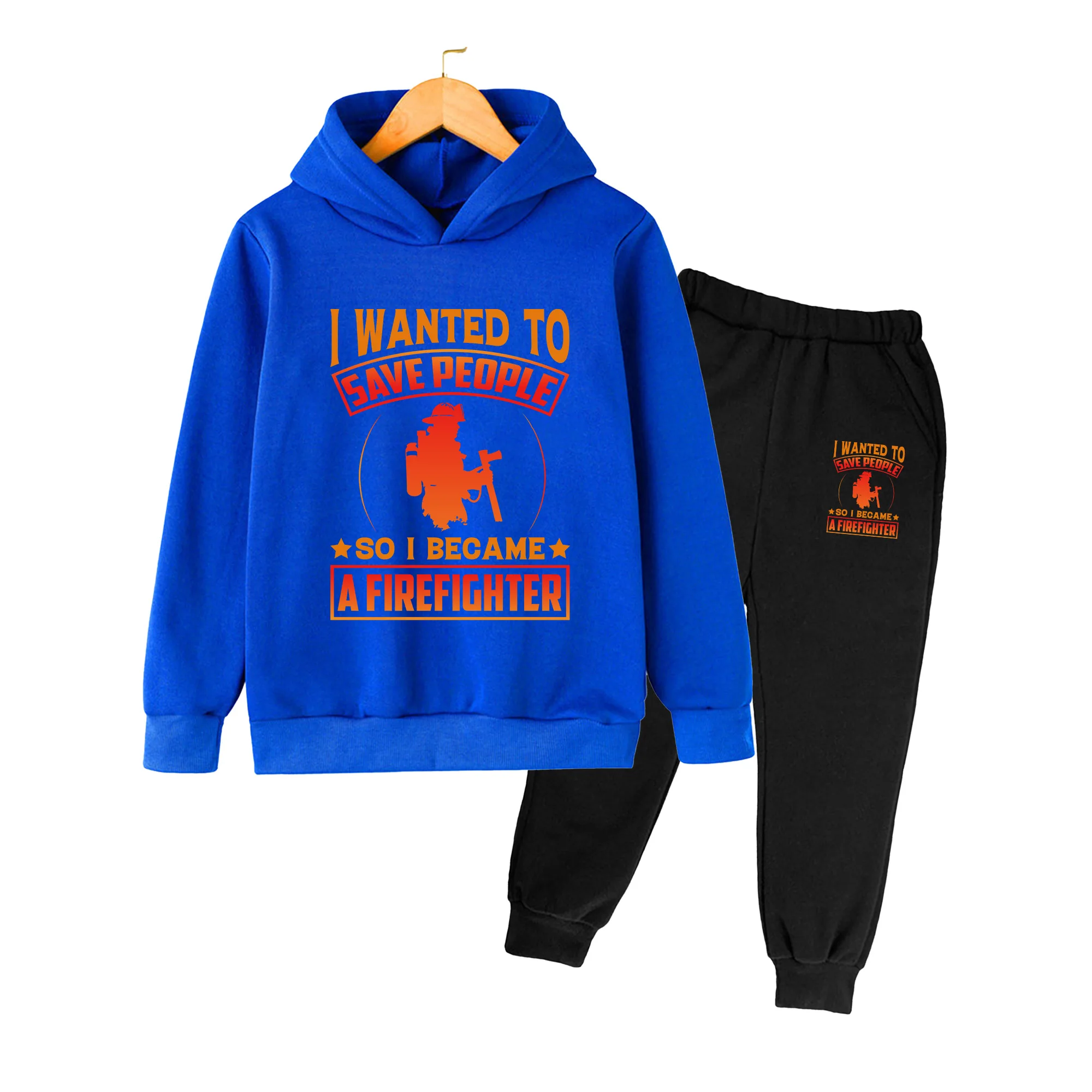 Kids Firefighter Print Hoodie & Sweatpants Set, Unisex Casual Sportswear for Boys Girls Daily Outdoor Wear
