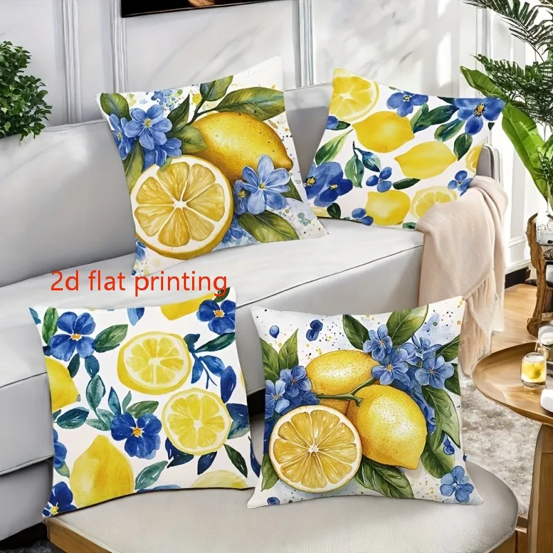Böhmische Zitronen-Geometrie Kissenbezüge Blaues Muster Kissenhüllen mit Reißverschluss für Sofa Wohnzimmer Outdoor Wohndekor-Stil