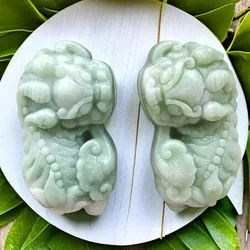 A Pair Green Jade Pixiu Pendant Designer Natural Talismans Carved Jewelry Accessories Gifts for Women Gift Necklace Men Chinese