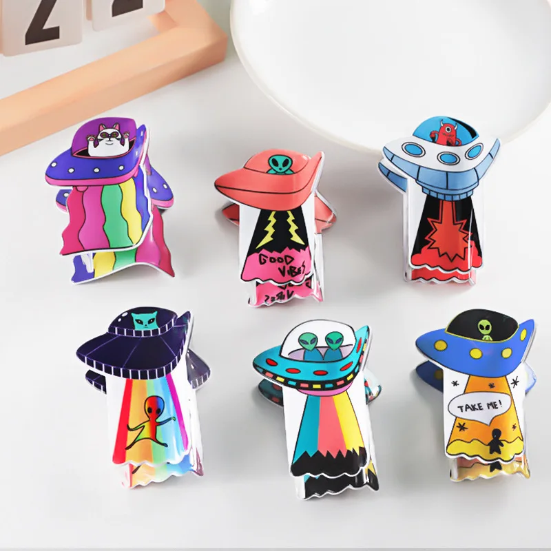 DuoShang New Cartoon Anime Alien Spaceship Hair Claw Colorful Alien Series Claw Clips Crab Hair Clips for Women Hair Accessories