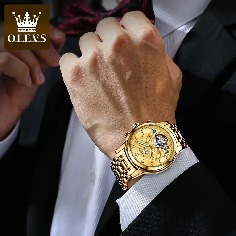 OLEVS 9910 Luxury Skeleton Men\'s Wristwatches Automatic Mechanical Watch for Men Stainless Steel Waterproof Original Man Watches