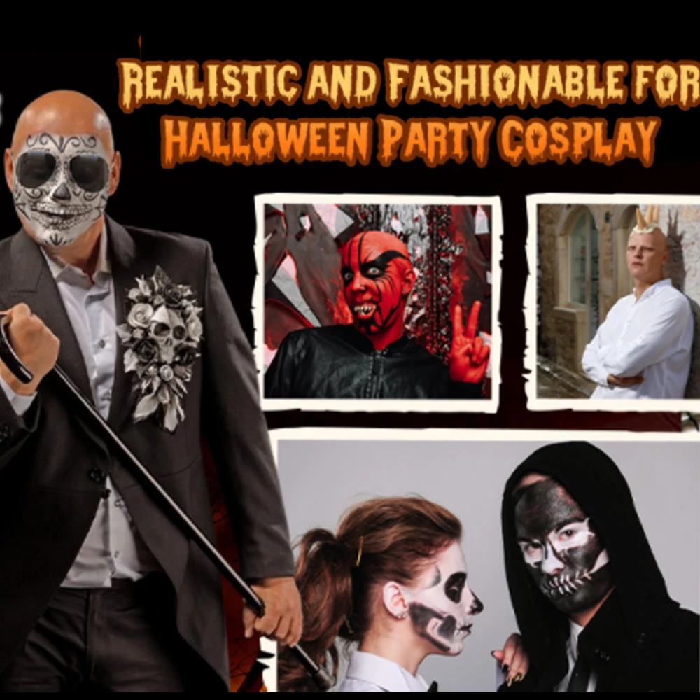 مجموعة قبعات أصلع مكونة من 4 قطع، قبعات شعر مستعار برأس أصلع للمكياج، إكسسوارات أزياء تنكرية للرجال والنساء، مستلزمات الحفلات #5