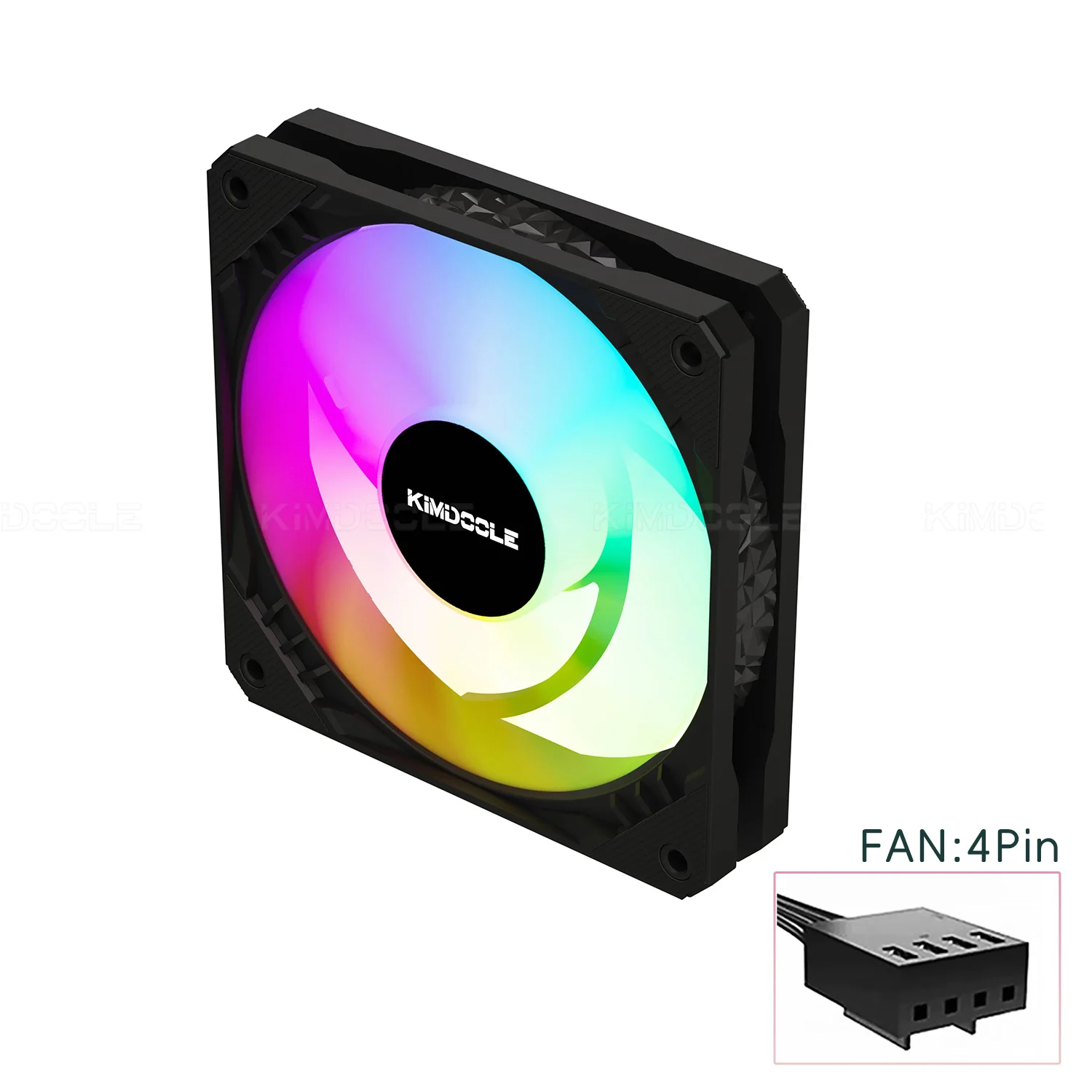 Kimdoole Computer Case Fan PC 120mm 12V RGB Fan 4pin PWM CPU For Desktop Computer Heat Dissipation Colorful Inside and Outside