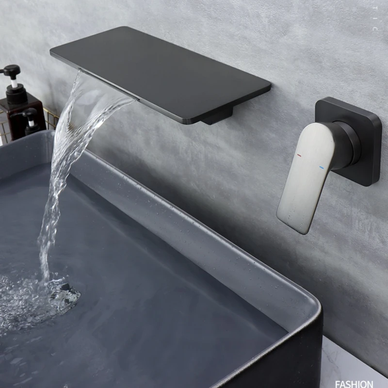 

Concealed into the wall faucet, bathroom basin, hidden embedded waterfall, with rack, hand washing faucet split