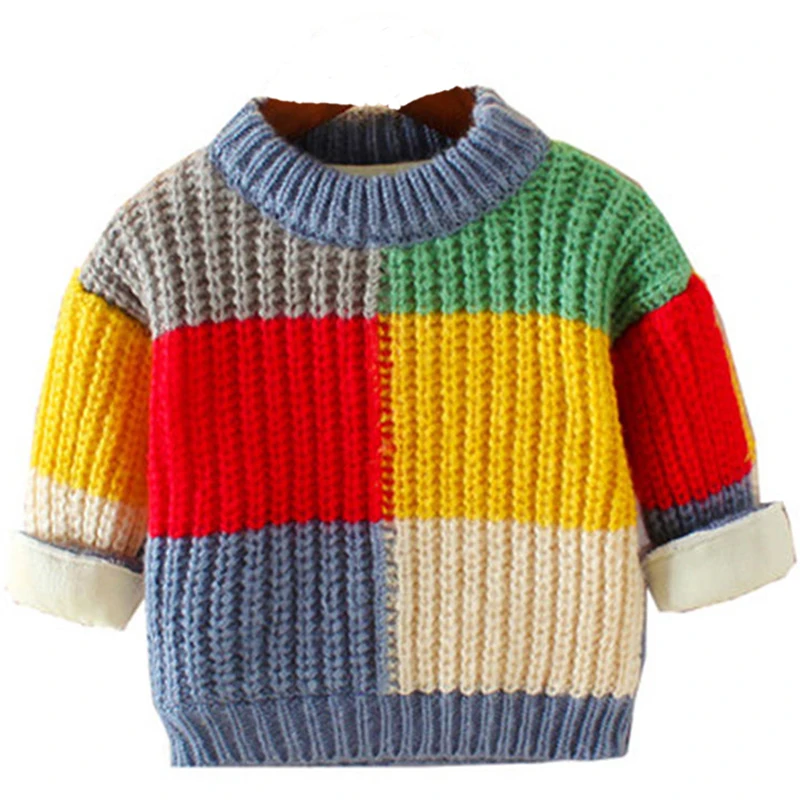 Autumn Winter 2023 New Baby Boys Sweater Girl Children Knitted Clothes Kids Pullover Jumper Toddler Sweater Plaid Color Matching