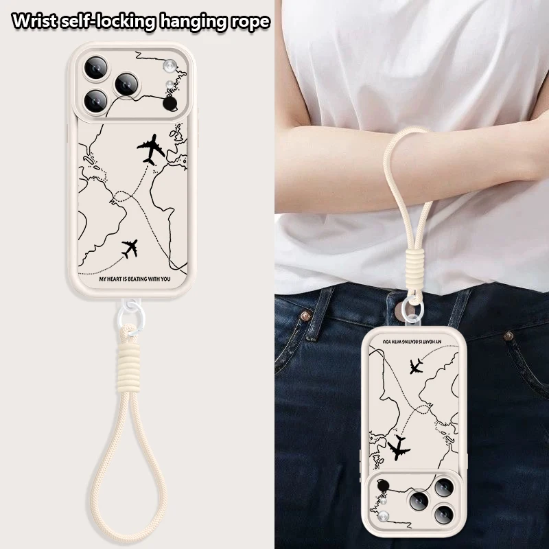 Funda de TPU Suave con Correa para iPhone 17 Pro Max 16 14 15 17 Pro 12 13 Pro Max Air 16e 11 Air, Diseño de Patrón de Ruta, Correa de Muñeca
