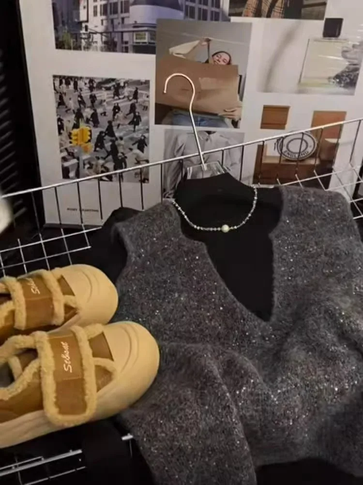 

Faionable Camere Knitted Vest Svel Overhead Commute Casual Glitter Top Comfortable Pure Color Busin Women's Jaet