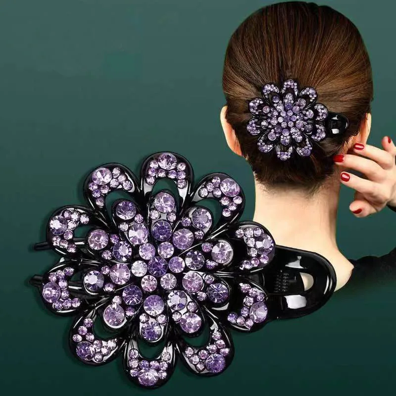 Elegant sparkly crystal flower decorative hair clip stylish hair comb for women and girls to wear