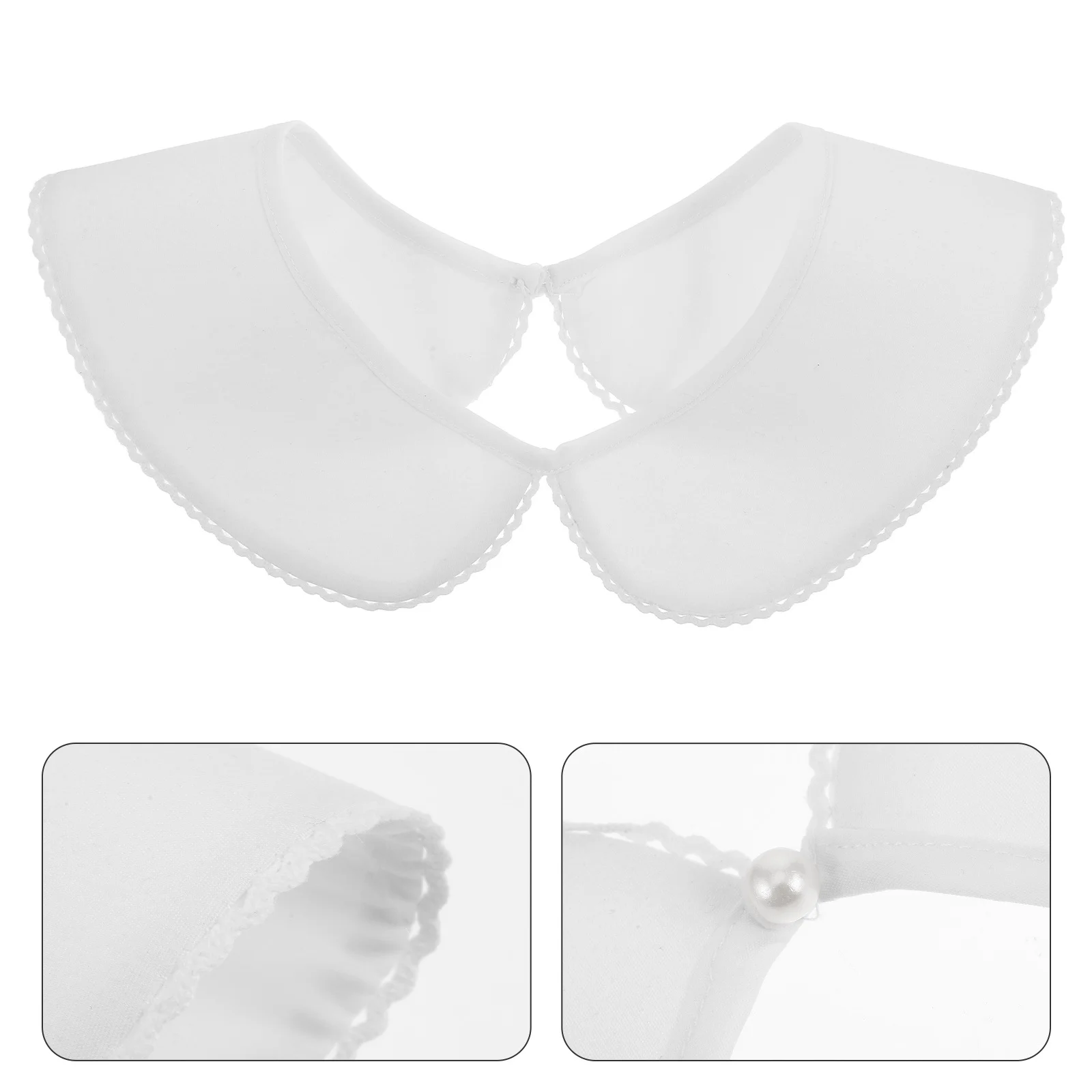 

White Fake Collar For Women Detachable Lace Trim Cotton Dickey Blouse Office Wear Autumn Winter Fashion Pleated Shirt