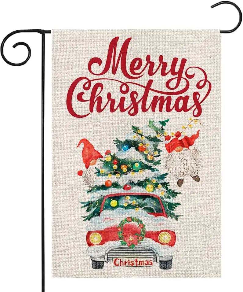IcosaMro Christmas Garden Flag ยินดีต้อนรับฤดูหนาว Gnome สองด้านแนวตั้ง Burlap Anti-Fade Yard Flags สําหรับกลางแจ้ง Rustic Farmhou
