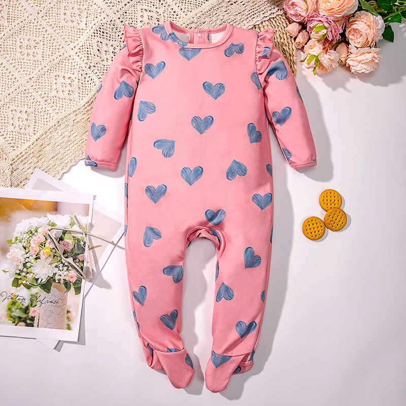 New Autumn and Winter Baby Embroidered Jumpsuit with Fleece Insulation Winter Long Sleeved Baby Foot Hugging Crawling Suit