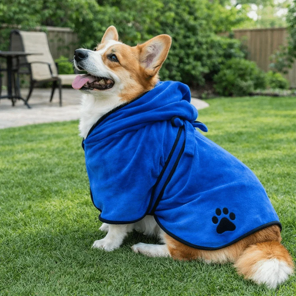 Roupão de Banho para Cães de Alta Absorção com Cinto Fixo, Toalhas de Banho Super Quentes para Cães, Toalha de Microfibra com Capuz para Limpeza e Higiene de Animais de Estimação