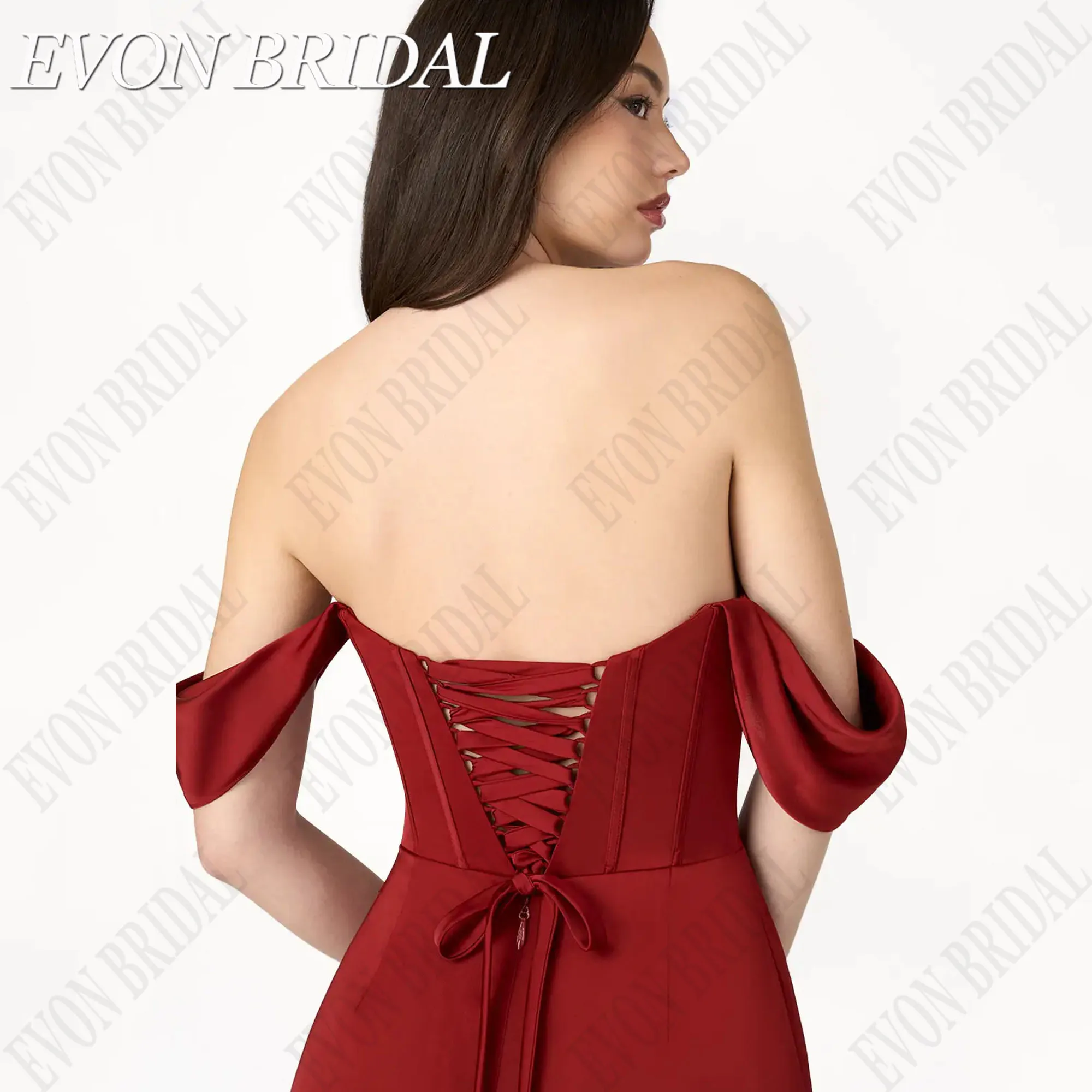 EVON BRIDAL Celebridade Vestidos Tapete Vermelho Querida Fora do Ombro Vestidos Ocasião Formal A Linha Side Slit Satin Lace Up Customized Celebridade Red Carpet Vestidos Querida Off Shoulder Ocasião Formal Vestidos A-L