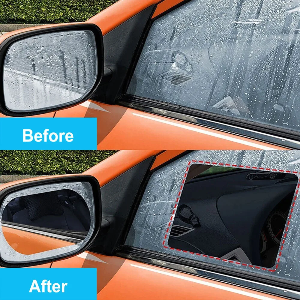 4Pcs Car Rearview Protective Side Windows Sticker, Anti Fog Glare Rainproof Waterproof Mirror Film Clear Nano Coatin Amagi