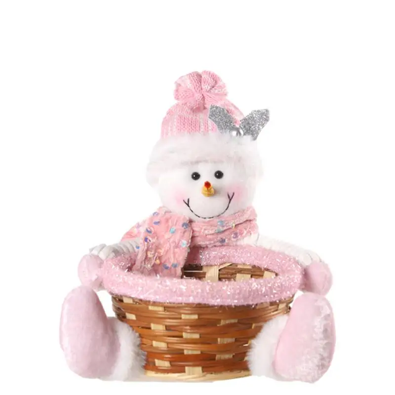 Christmas Candy Dish Unique Plush Gnome Reindeer Snowman Candy Basket Sitting Pink Stuffed Doll Ornaments Cute Cartoon Rattan