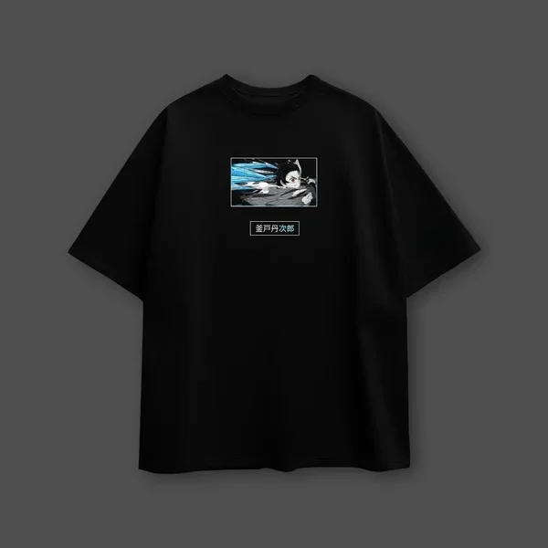 악마 슬레이어 애니메이션 워터 드래곤 오버사이즈 블랙 티셔츠 남녀 공용 통기성 높은 품질 Y2K 반팔 여름 티셔츠