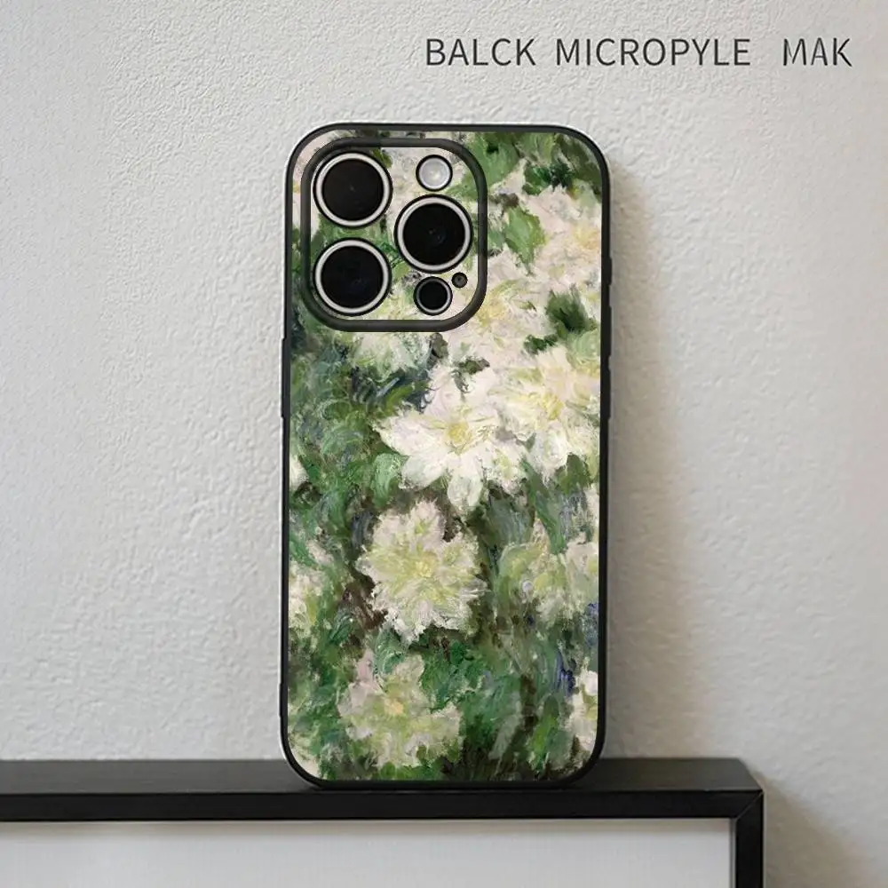 C-Claude Monet Garden Paint Phone Case para iPhone17,16,15,14,13,12,11 Plus,Pro Max Soft Black Cover