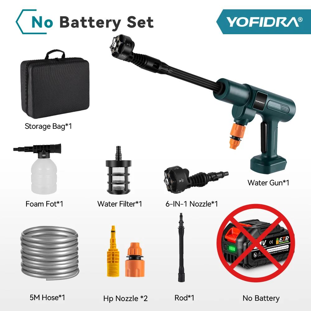 YOFIDRA 200Bar Borstelloze Hogedrukreiniger Pistool Elektrische Autowasser Tuinsproeier Reinigingsgereedschap voor Makita Accu's