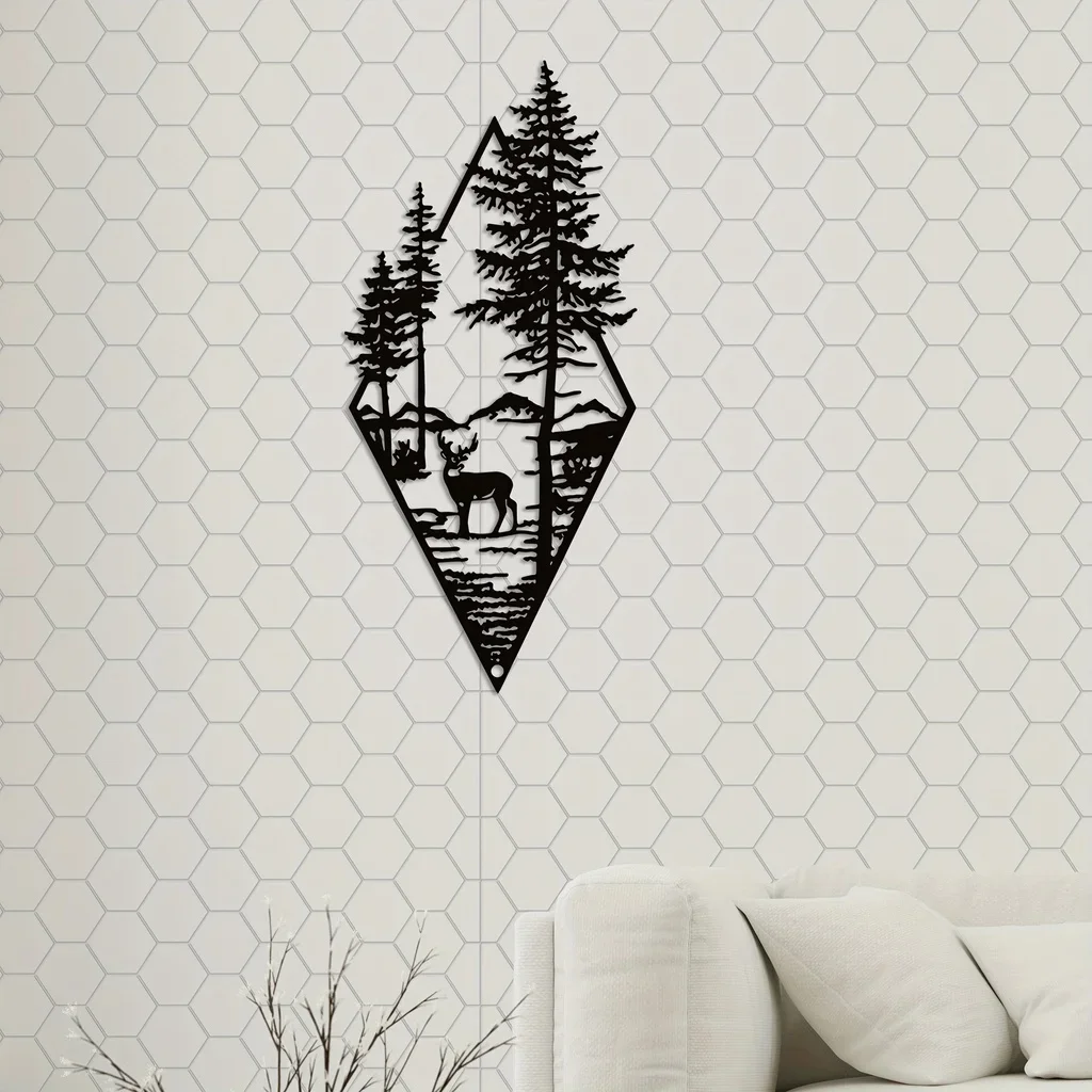 HelloYoung-arte de pared con paisaje, ciervos y escena, adornos artísticos de pared de Metal, decoración del hogar, arte de pared de Metal, adornos artísticos de pared para decoración del hogar