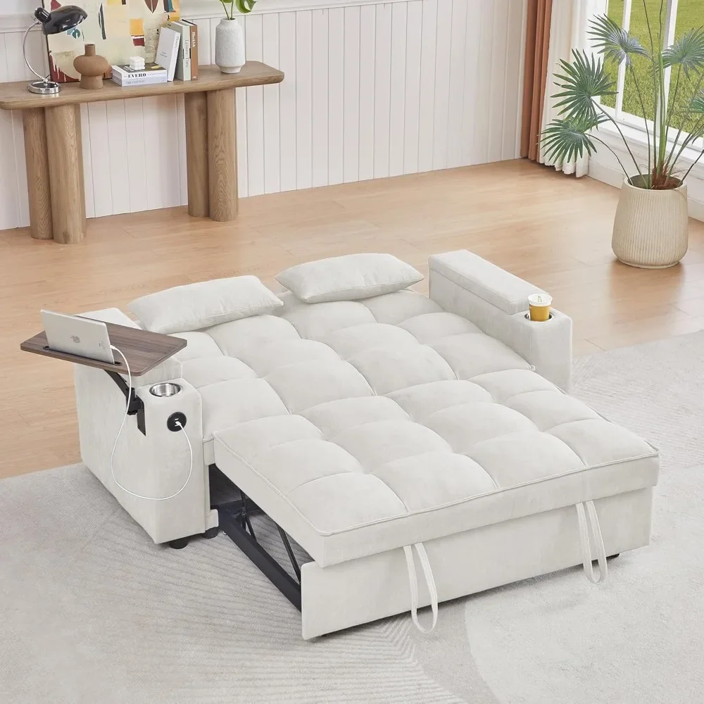 65''3-in-1 Convertible Sleeper Queen Sofa Modern Chenille Fabric Sofa Pullout Sofa 360 Degree Swivel Side Table,Easy to Assemble image 5