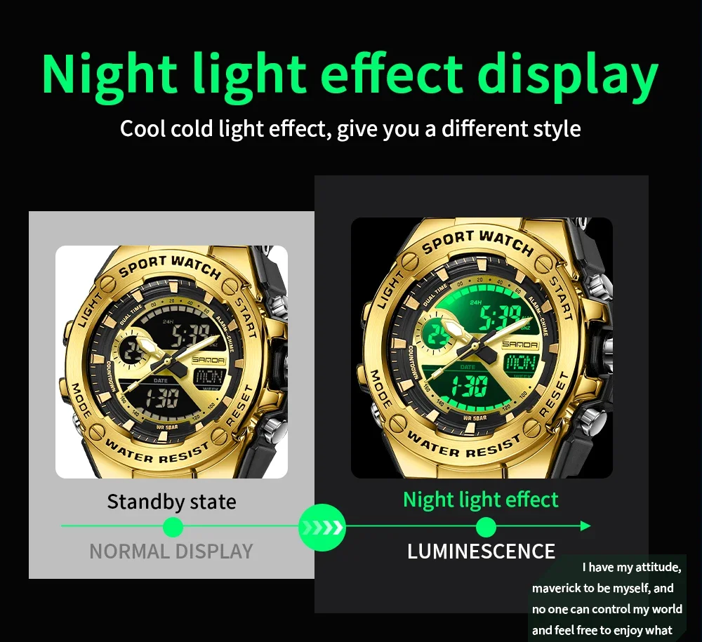 SANDA-Montre électronique LED étanche multifonctionnelle pour hommes, Cool, Étudiant, Jeune, Top Fashion, 3363