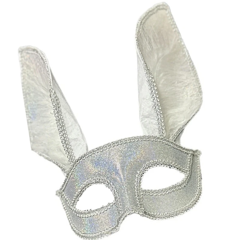 Masquerade Rabbits Ears Glitter Half Face Mask with Feathered Accents for Birthday and Costume Parties Eyemask Accessory